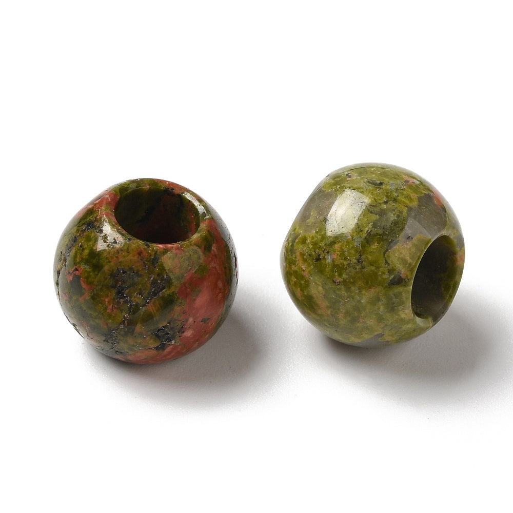 Natural Unakite Gemstone European Beads, Large Hole Beads, Rondell