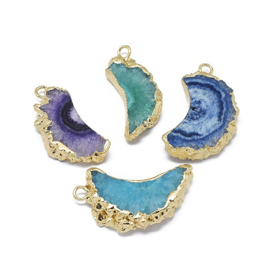 Druzy Quartz Crescent Moon Pendant