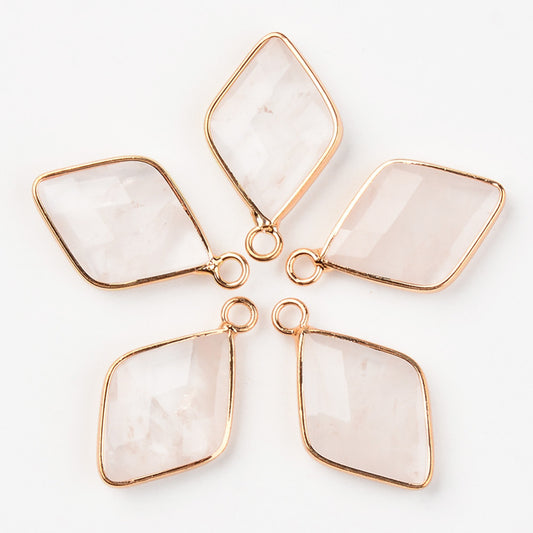 Natural Quartz Crystal Pendants 2 pack Clear Quartz & Rose Quartz