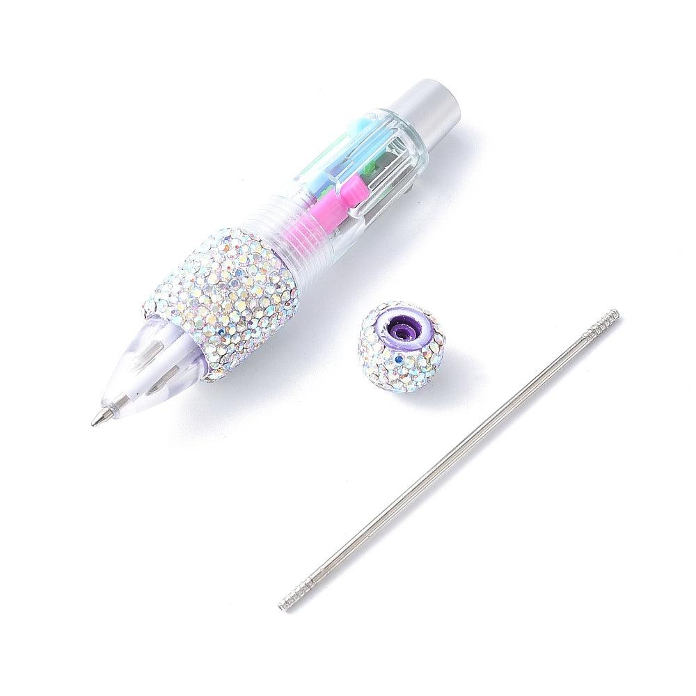 Iron Beadable Pen, Ball-Point Pen, with Polymer Clay Rhinestone & Plastic, for DIY Personalized Pen with Jewelry Beads, Crystal AB