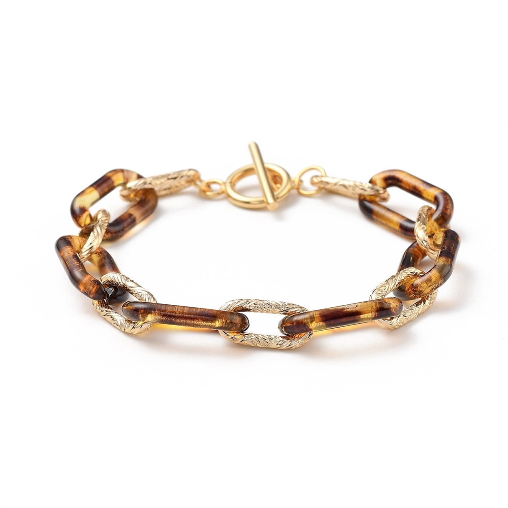 Mixed Color Acrylic & Aluminum Paperclip Chain Bracelet – Stainless Steel Toggle Clasp, 7-3/4 inch (19.8cm) The Pink Bead Shop