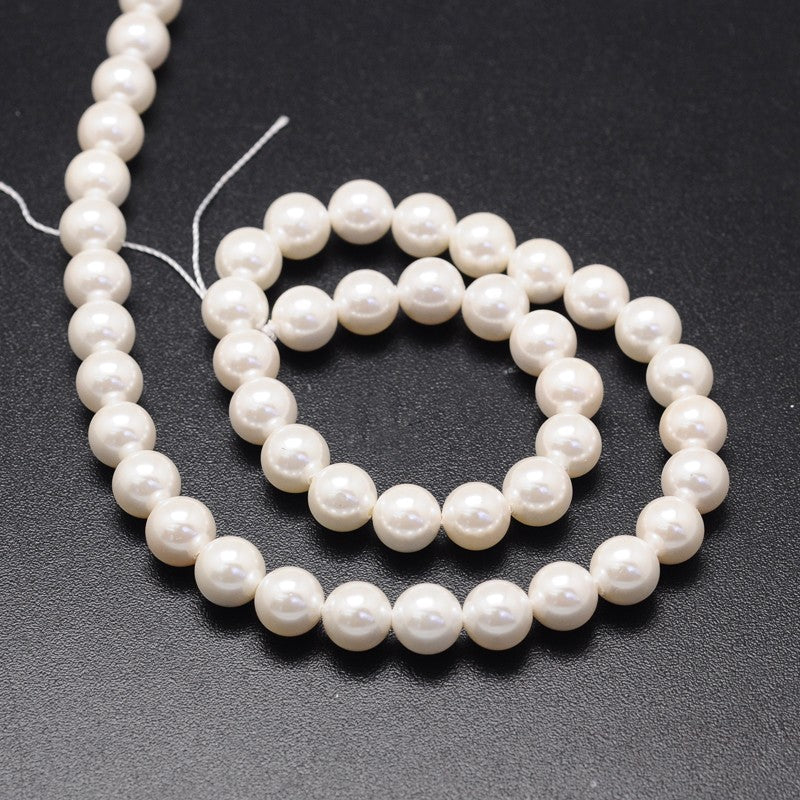 Shell Pearl Beads – Grade A, Round White, 8mm The Pink Bead Shop