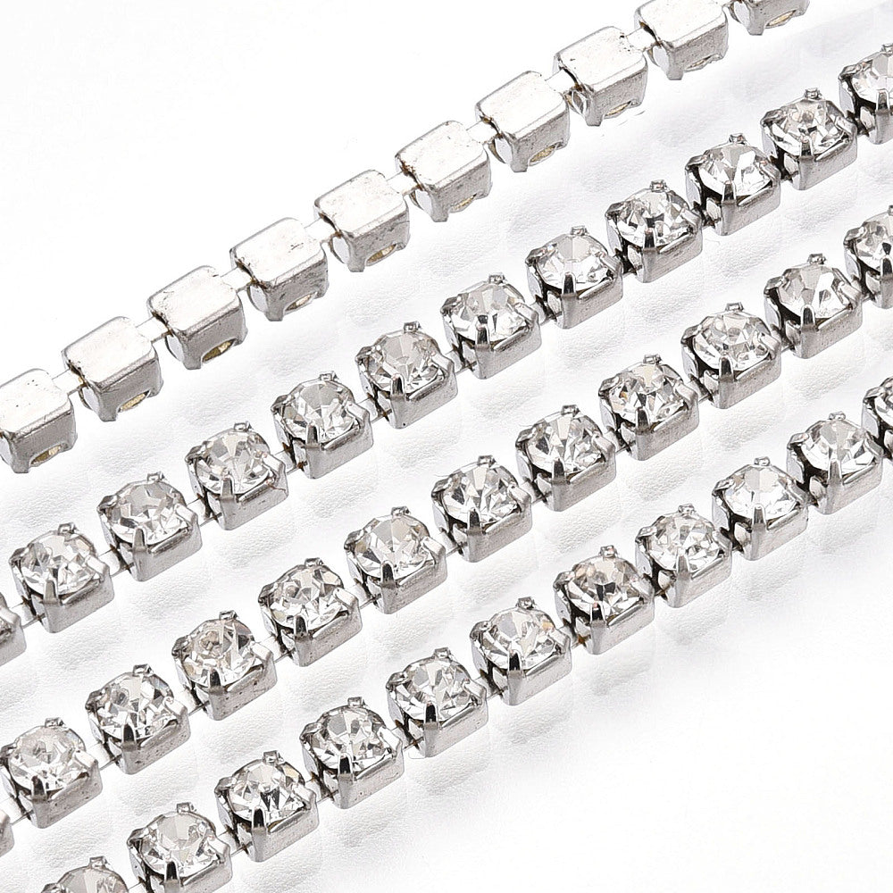 Iron Rhinestone Strass Chain Crystal Platinum Plated | Sold by the roll | The Pink Bead Shop Canada