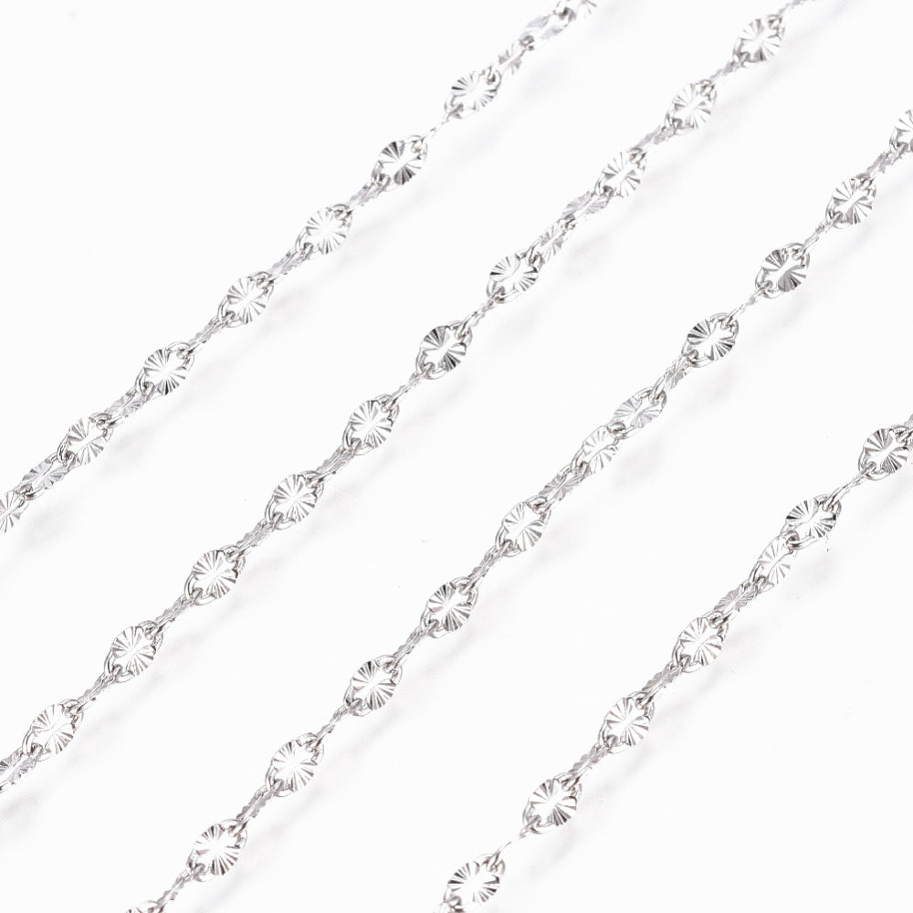 Tarnish Resistant 304 Stainless Steel Textured Oval Chain – 4–4.5mm Sold by the meter| The Pink Bead Shop Canada