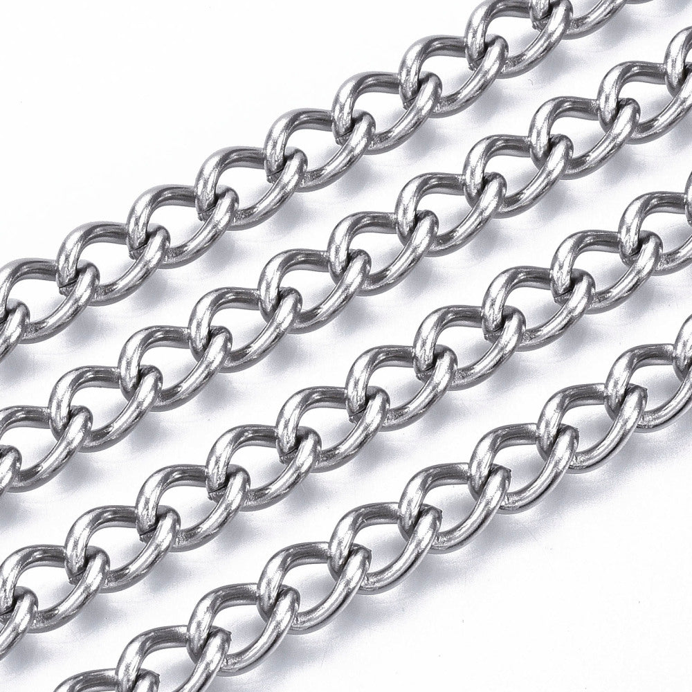 Tarnish Resistant 304 Stainless Steel Curb Chain – 9x6mm | The Pink Bead Shop Canada