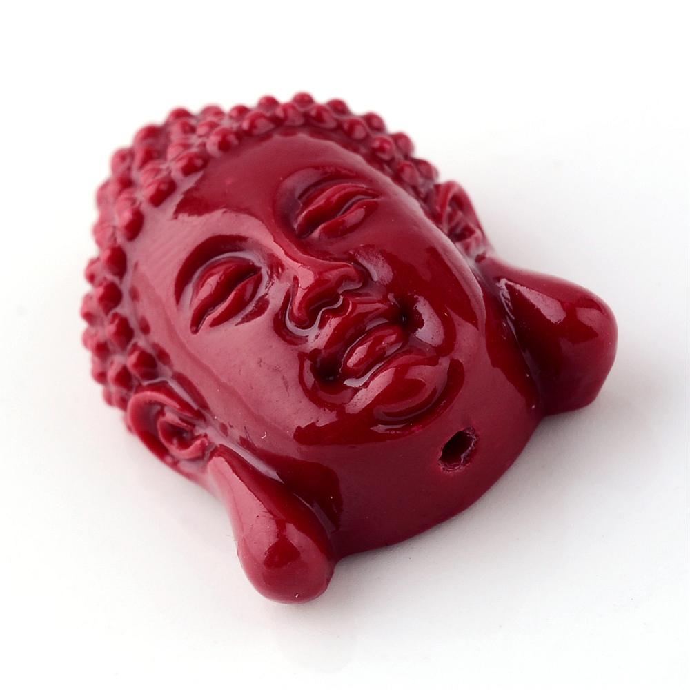 Dark Red Buddha Head Beads – Synthetic Coral Style Spacer Beads 2pk The Pink Bead Shop