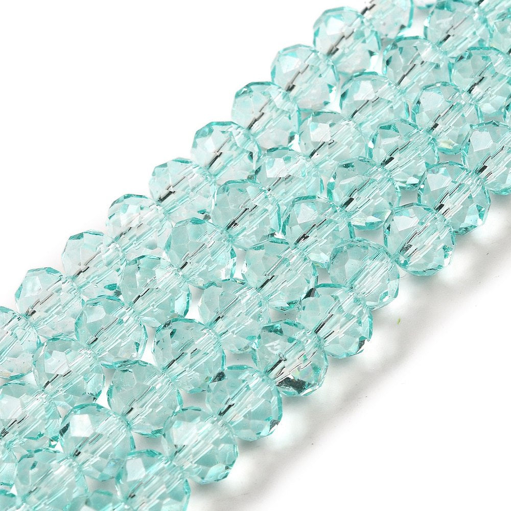 Faceted Rondelle Glass Beads – Pale Turquoise 8x6mm (Transparent) | The Pink Bead Shop Canada