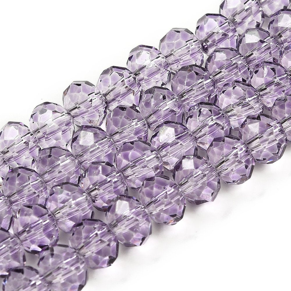 8×6mm Transparent Baking Paint Glass Faceted Rondelle Bead Strand – Medium Purple | The Pink Bead Shop Canada