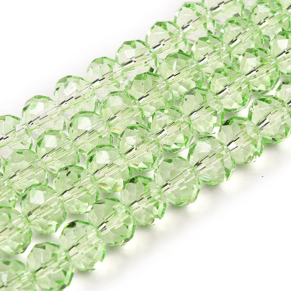 8×6mm Transparent Baking Paint Glass Faceted Rondelle Bead Strand – Lawn Green | The Pink Bead Shop Canada