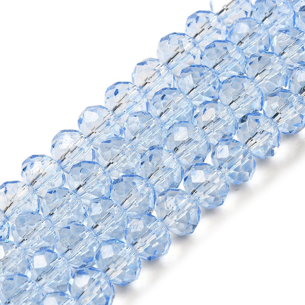 8×6mm Transparent Baking Paint Glass Faceted Rondelle Bead Strand – Cornflower Blue | The Pink Bead Shop Canada