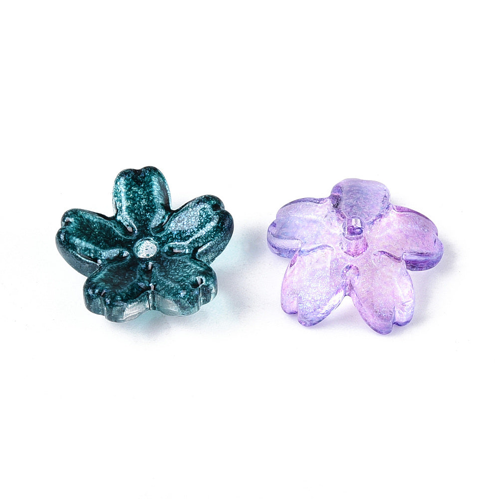 Baking Painted Transparent Glass Flower Bead Caps 12-12.5mm | Mixed Colors | Bulk | The Pink Bead Shop Canada