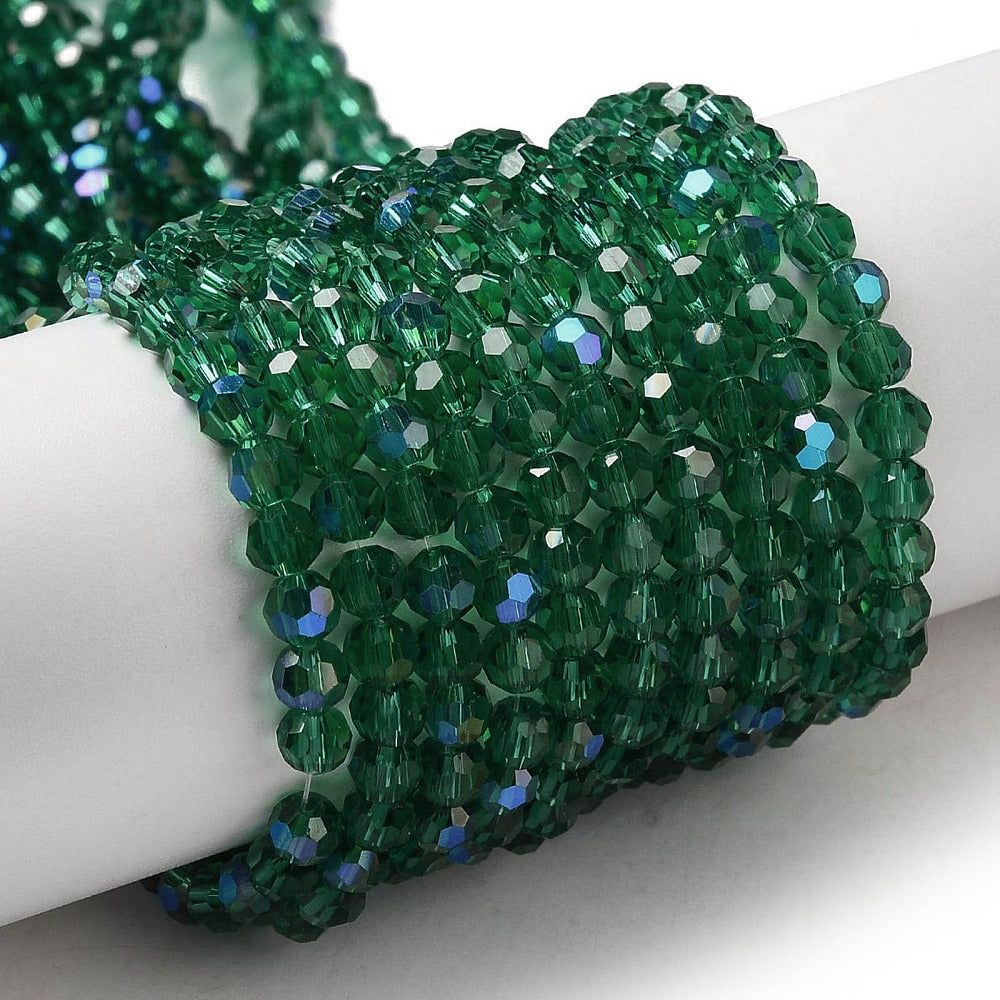 Electroplate Transparent Glass Beads – Sea Green – 4mm (Rainbow Plated) The Pink Bead Shop