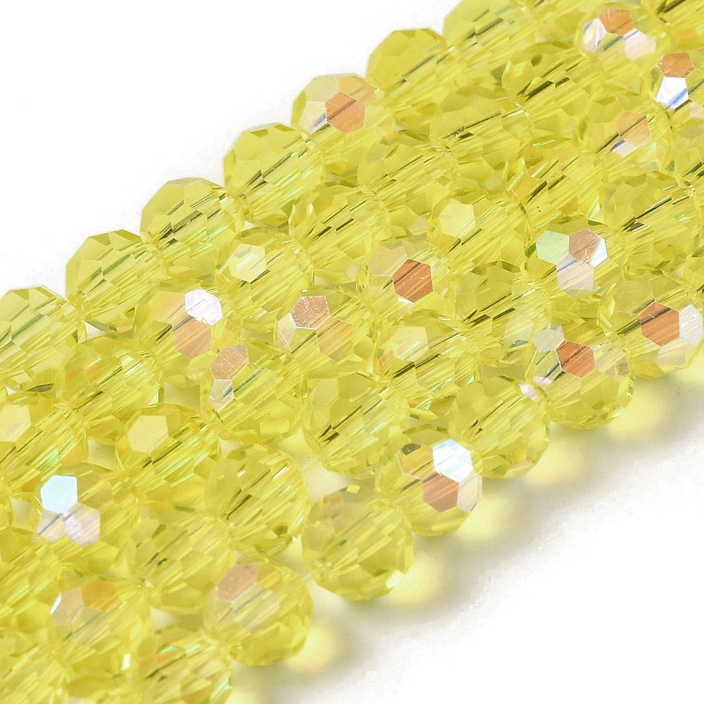 Electroplated Transparent Faceted Glass Beads – Yellow 6mm The Pink Bead Shop