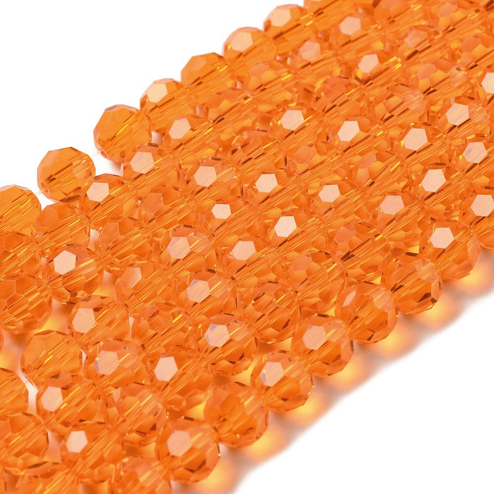 8mm Transparent Glass 32-Facet Round Bead Strand – Dark Orange | The Pink Bead Shop Canada