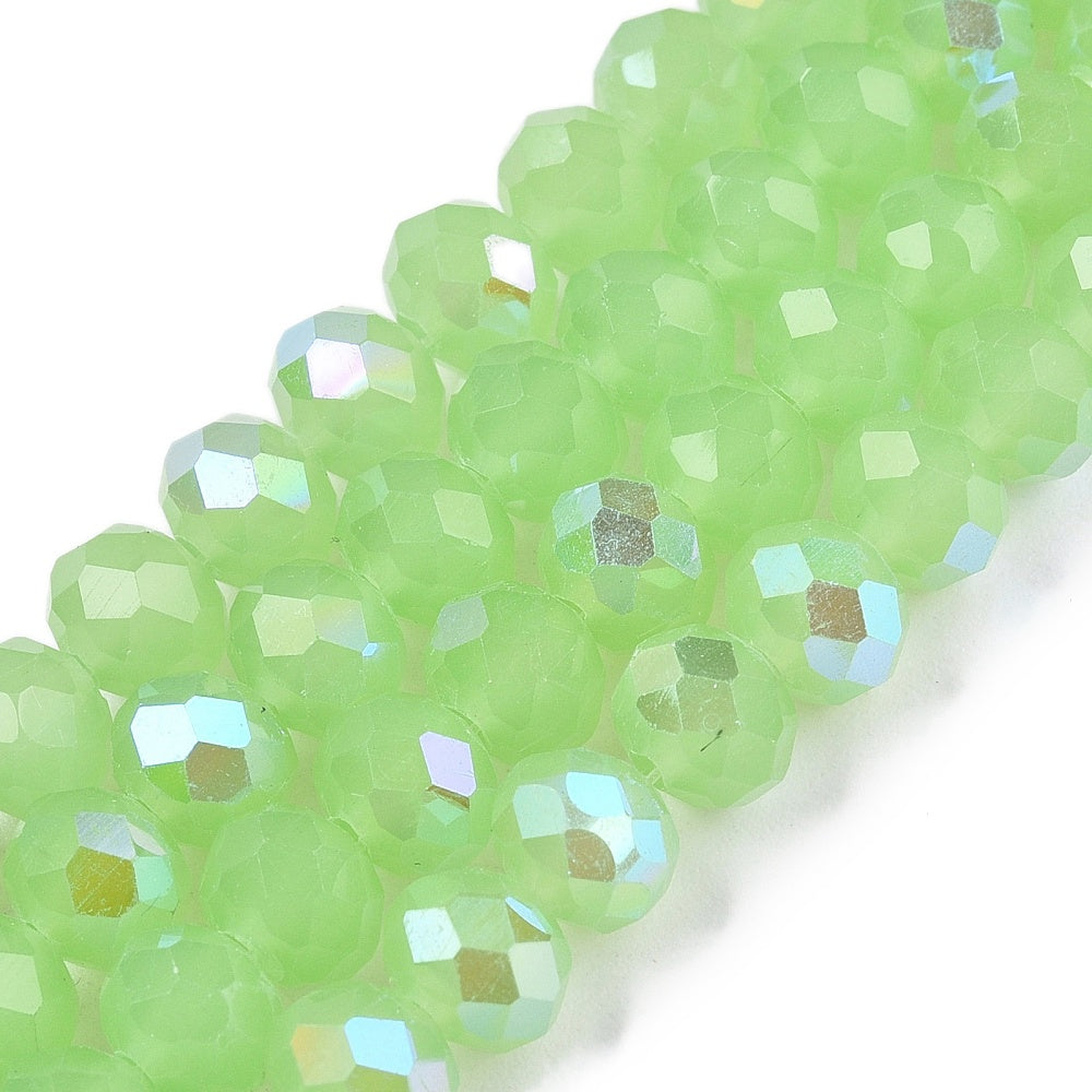 Light Green Faceted Rondelle Glass Beads – 6mm AB Plated | The Pink Bead Shop Canada