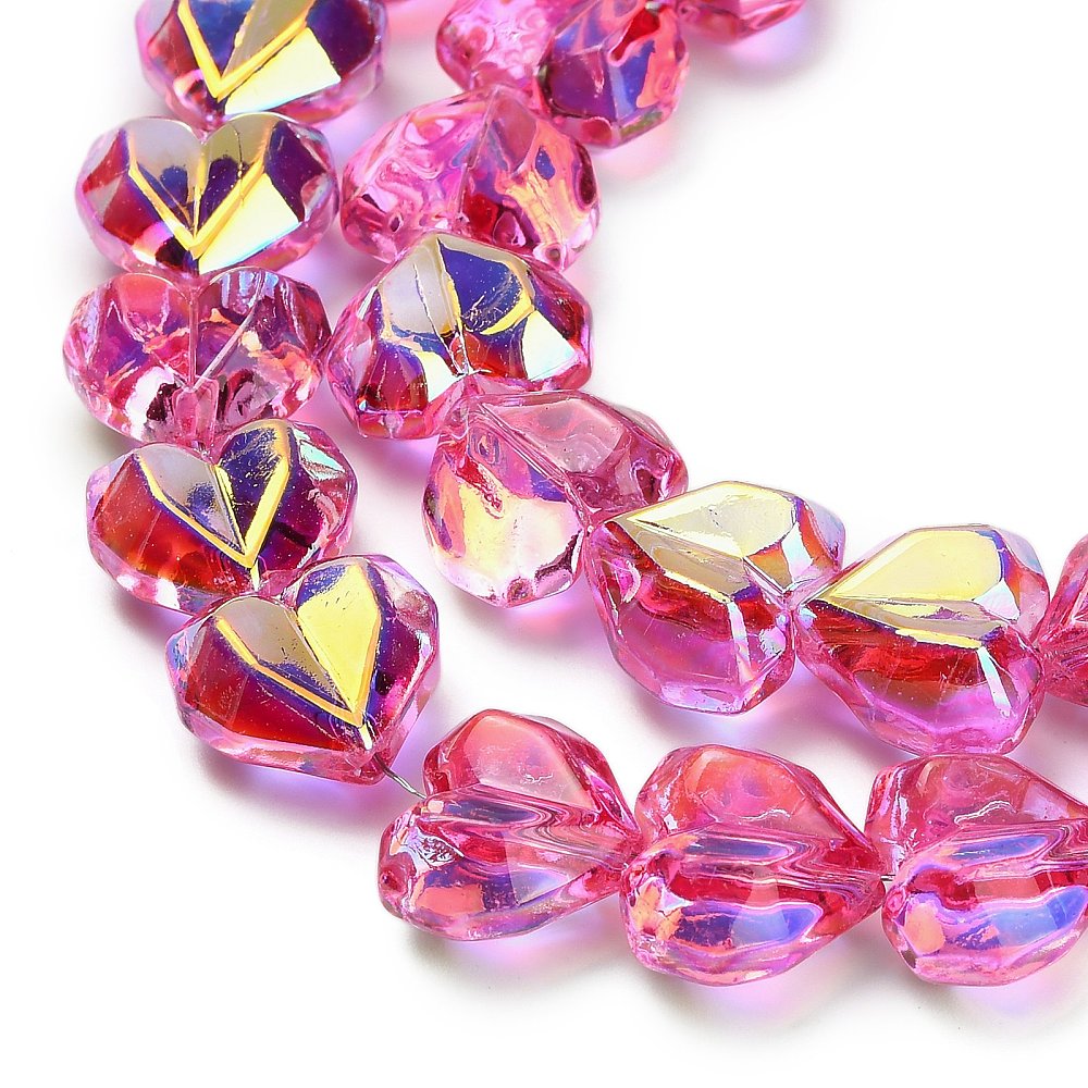 AB Heart Glass Beads – Faceted Electroplated Mixed Colours (15mm) | The Pink Bead Shop Canada