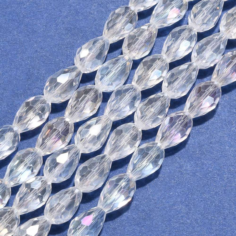 Clear AB Electroplated Glass Beads – Faceted Teardrop, 12×8mm The Pink Bead Shop