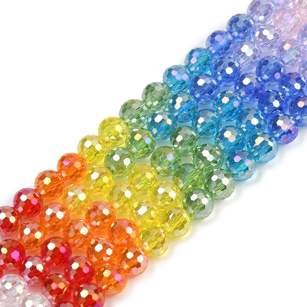 Electroplate Gradient Glass Beads – 8mm (32-Faceted), Mixed Rainbow The Pink Bead Shop