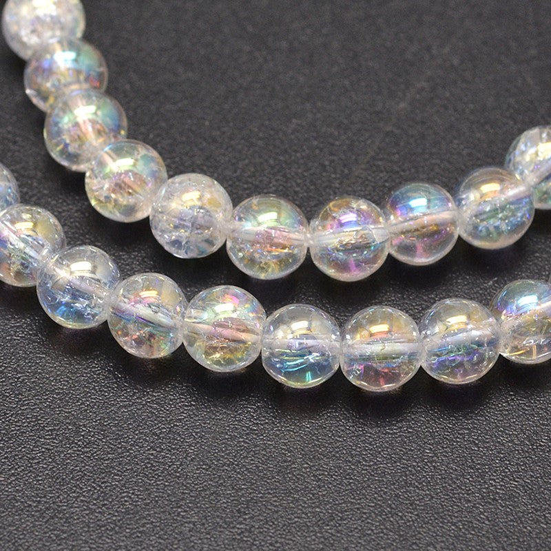 Crackle Quartz Beads Electroplated – Clear AB Round 6mm & 8mm (Approx. 15.7” Strand) The Pink Bead Shop