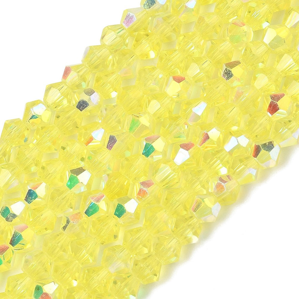 Yellow AB Half-Plated Faceted Bicone Glass Beads 4.5mm | The Pink Bead Shop Canada