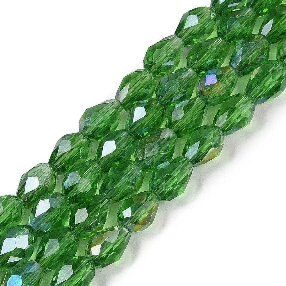 Transparent Electroplated Glass Faceted Teardrop Beads Green AB 11.5x8mm | The Pink Bead Shop Canada