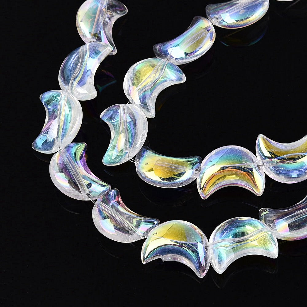 Electroplated Clear AB Moon Glass Beads – Strand | The Pink Bead Shop Canada