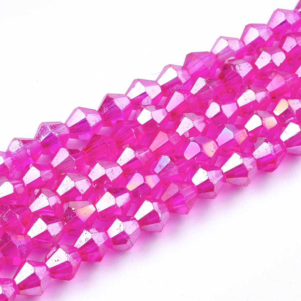Magenta AB Faceted Bicone Glass Beads 4mm | The Pink Bead Shop Canada