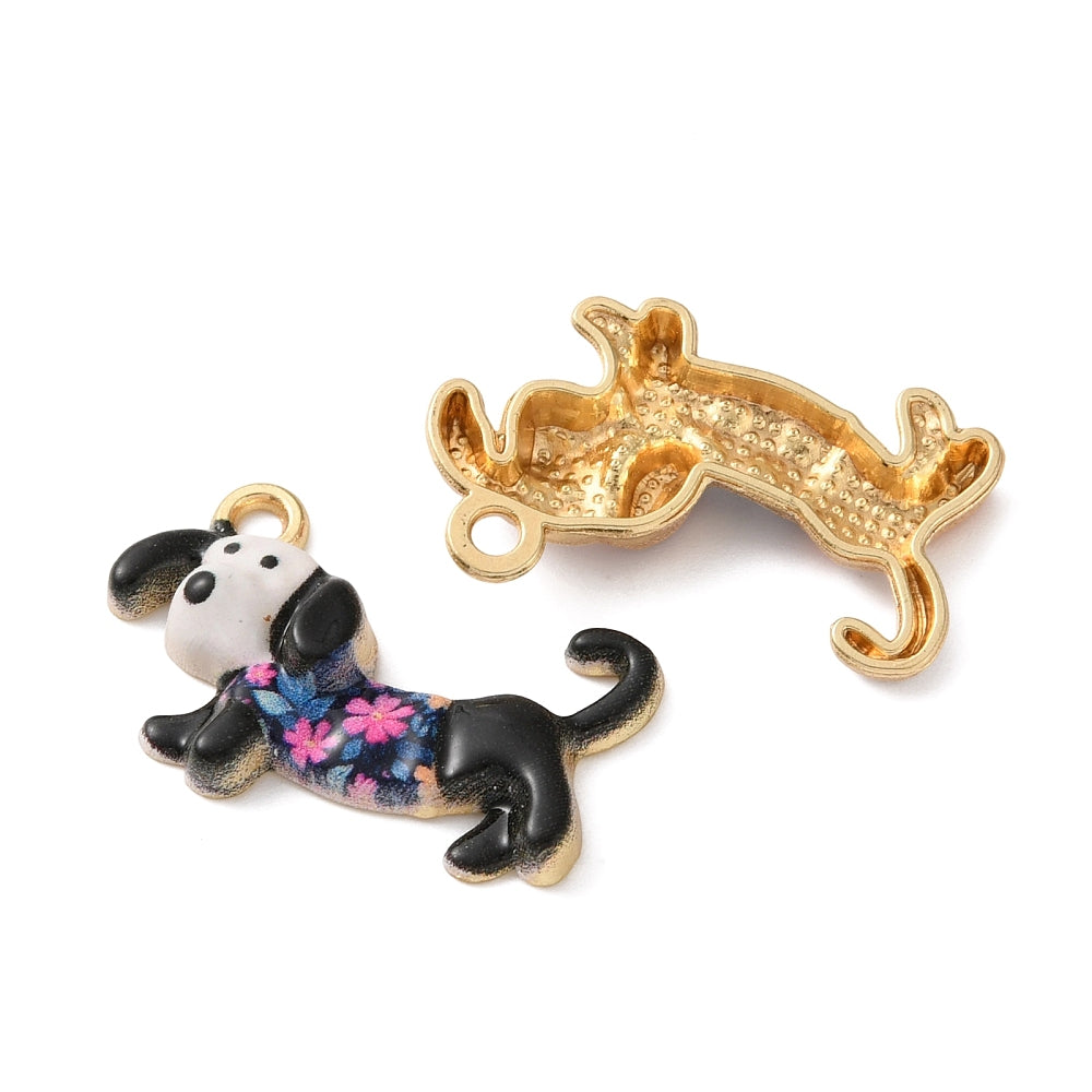 Enamel Dog Charms Mixed Colours 23.5mm 2 Pack | The Pink Bead Shop Canada