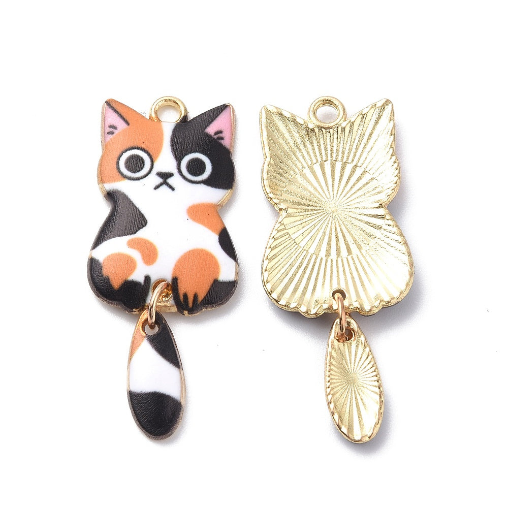 Light Gold Plated Alloy Enamel Cat Pendants – Mixed Colors, Cadmium-Free & Nickel-Free, 38×15.7×3mm, Hole: 2mm 2Pack The Pink Bead Shop