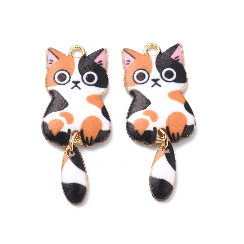 Light Gold Plated Alloy Enamel Cat Pendants – Mixed Colors, Cadmium-Free & Nickel-Free, 38×15.7×3mm, Hole: 2mm 2Pack The Pink Bead Shop
