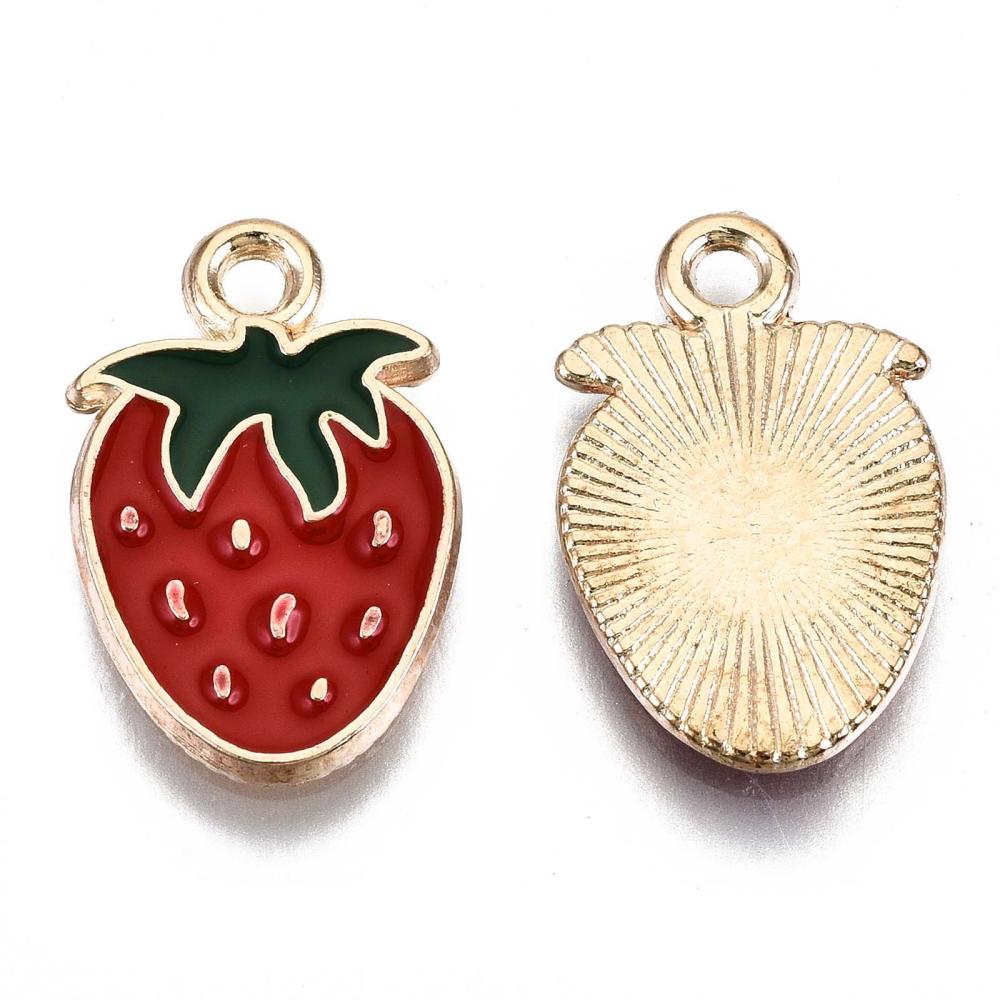 Strawberry Enamel Charms – Red Strawberry Pendant Charms – Gold Plated Fruit Charms – 18.5mm Jewelry Making Charms 5Pack The Pink Bead Shop