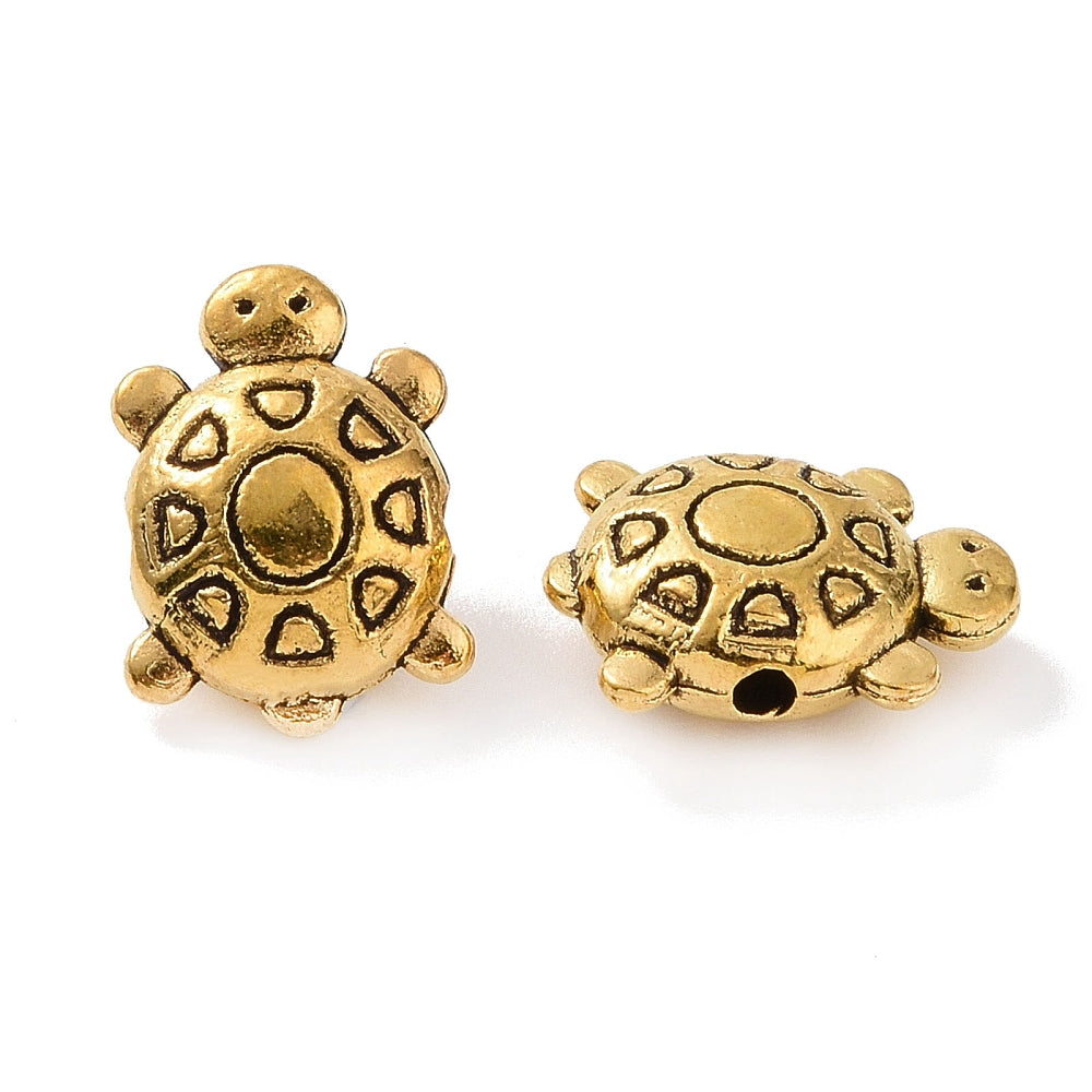 Tibetan Style Tortoise Beads – Antique Golden Alloy, 13×9.5×5mm, 1.5mm Hole 6PK The Pink Bead Shop