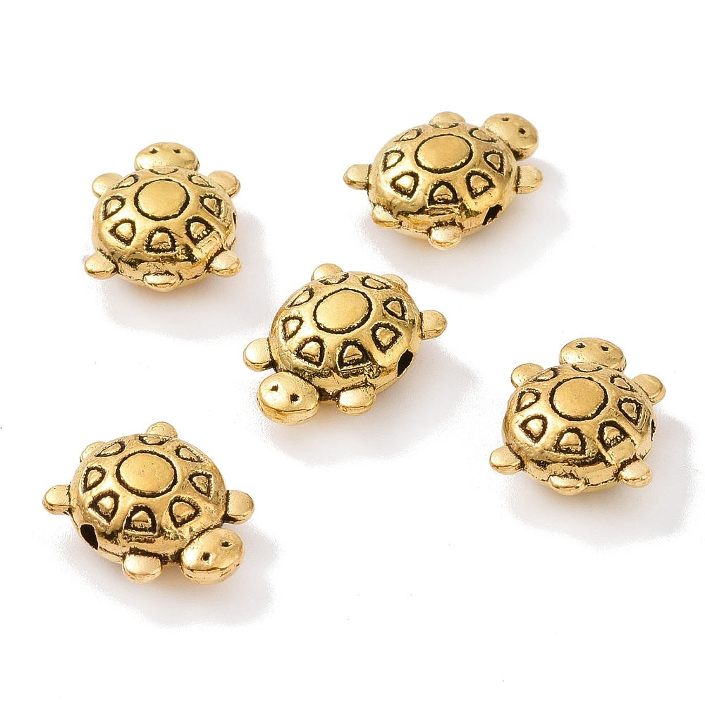 Tibetan Style Tortoise Beads – Antique Golden Alloy, 13×9.5×5mm, 1.5mm Hole 6PK The Pink Bead Shop