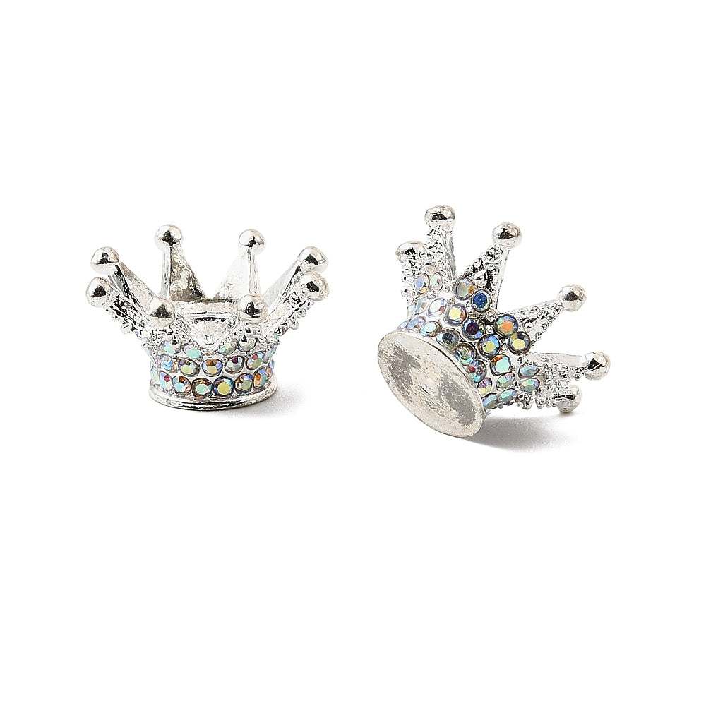 Alloy Rhinestone Crown Beads, Focal Beads for Beadable Pens, Keychains and Jewelry
