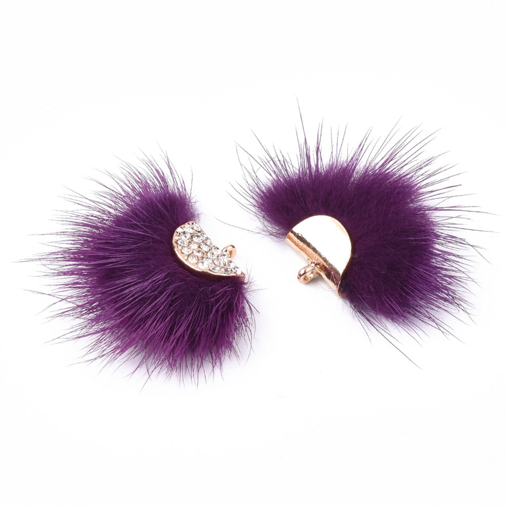 Faux Mink Fur Fan Tassel Pendants with Rhinestones – 2 PK Assorted Colours | The Pink Bead Shop Canada