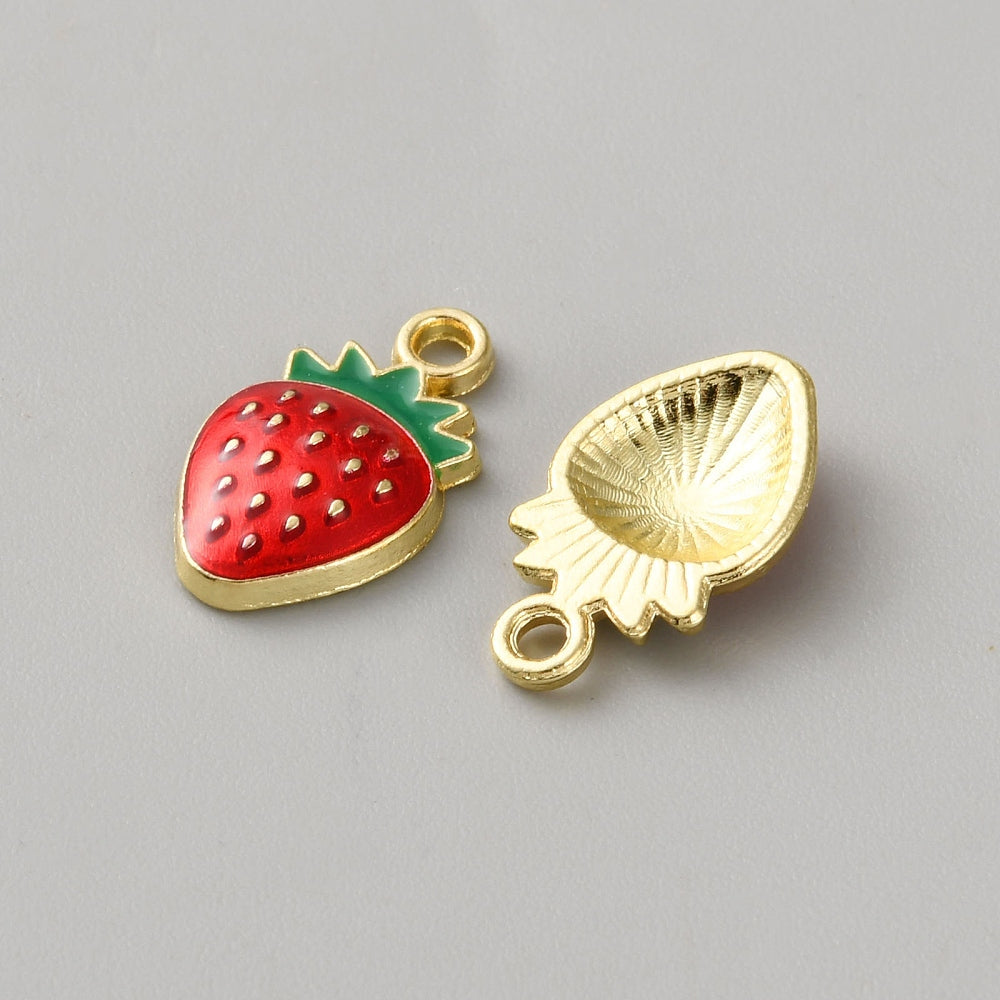 Gold Strawberry Enamel Pendants – 5 Pack | The Pink Bead Shop Canada