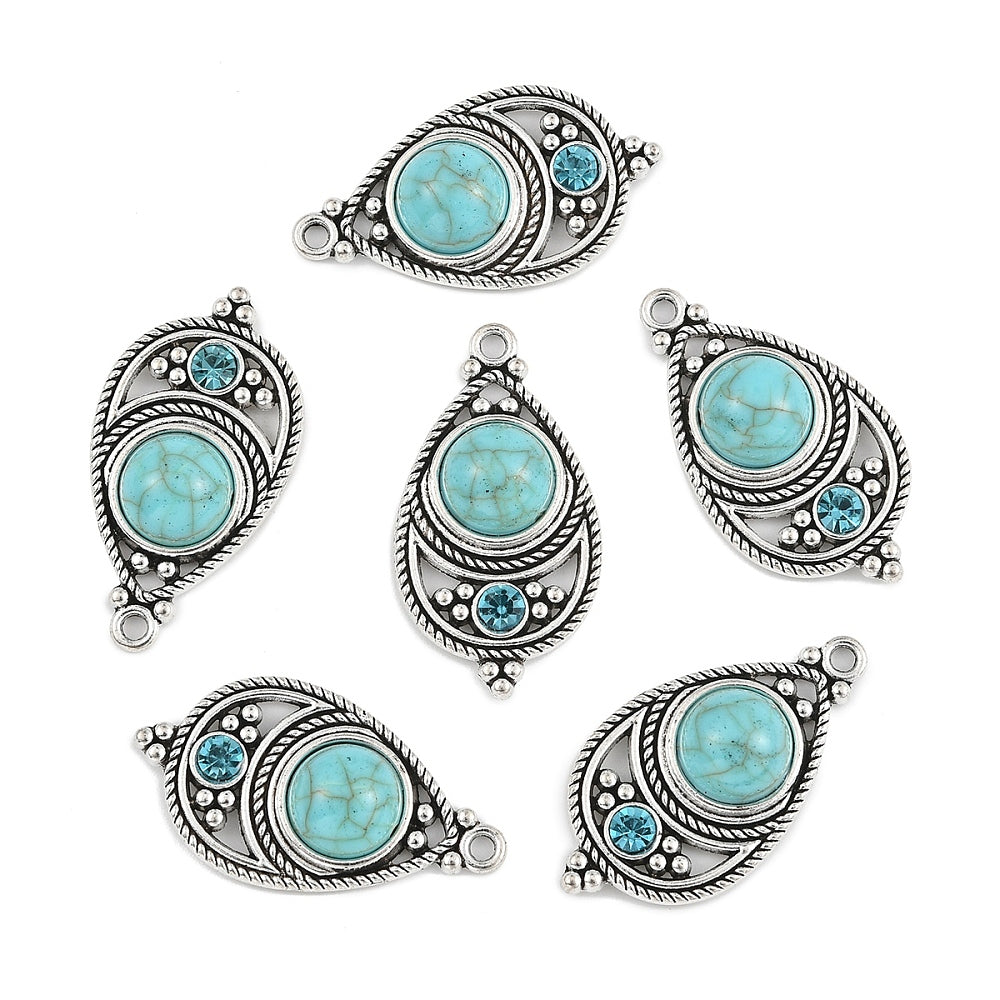 Antique Silver Turquoise Teardrop Pendants with Rhinestones – 2 Pack | The Pink Bead Shop Canada