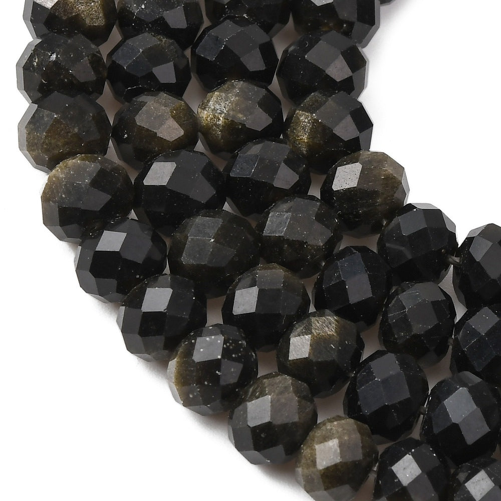 Golden Sheen Obsidian Faceted Rondelle Beads – 8mm | The Pink Bead Shop Canada