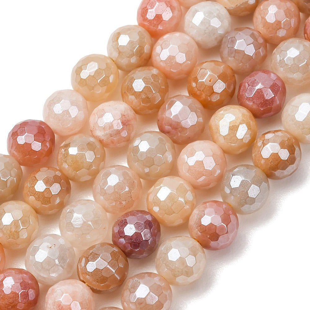 Golden Silk Jade Electroplated Faceted Round Beads 8–8.5mm Strand | The Pink Bead Shop Canada