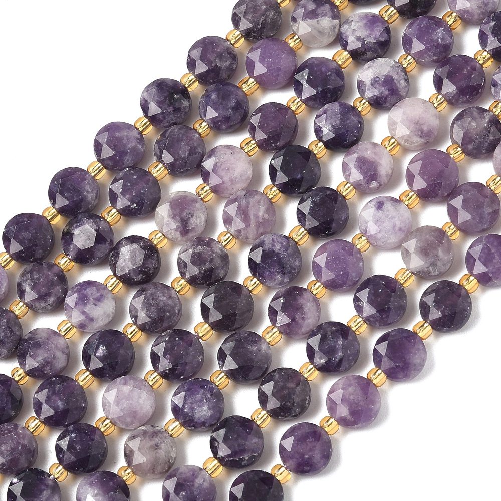 Lepidolite Faceted Hexagonal Coin Beads 8mm | The Pink Bead Shop Canada