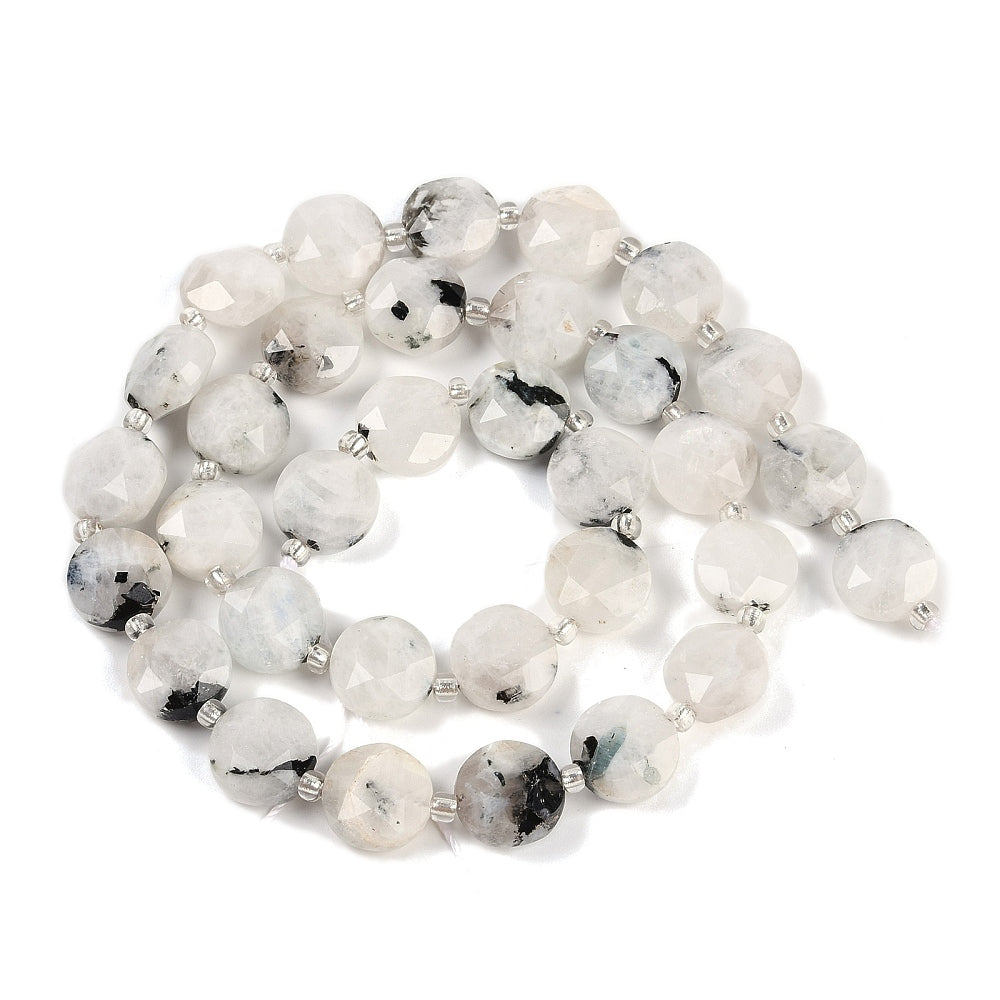 Rainbow Moonstone Faceted Coin Beads 10mm | The Pink Bead Shop Canada