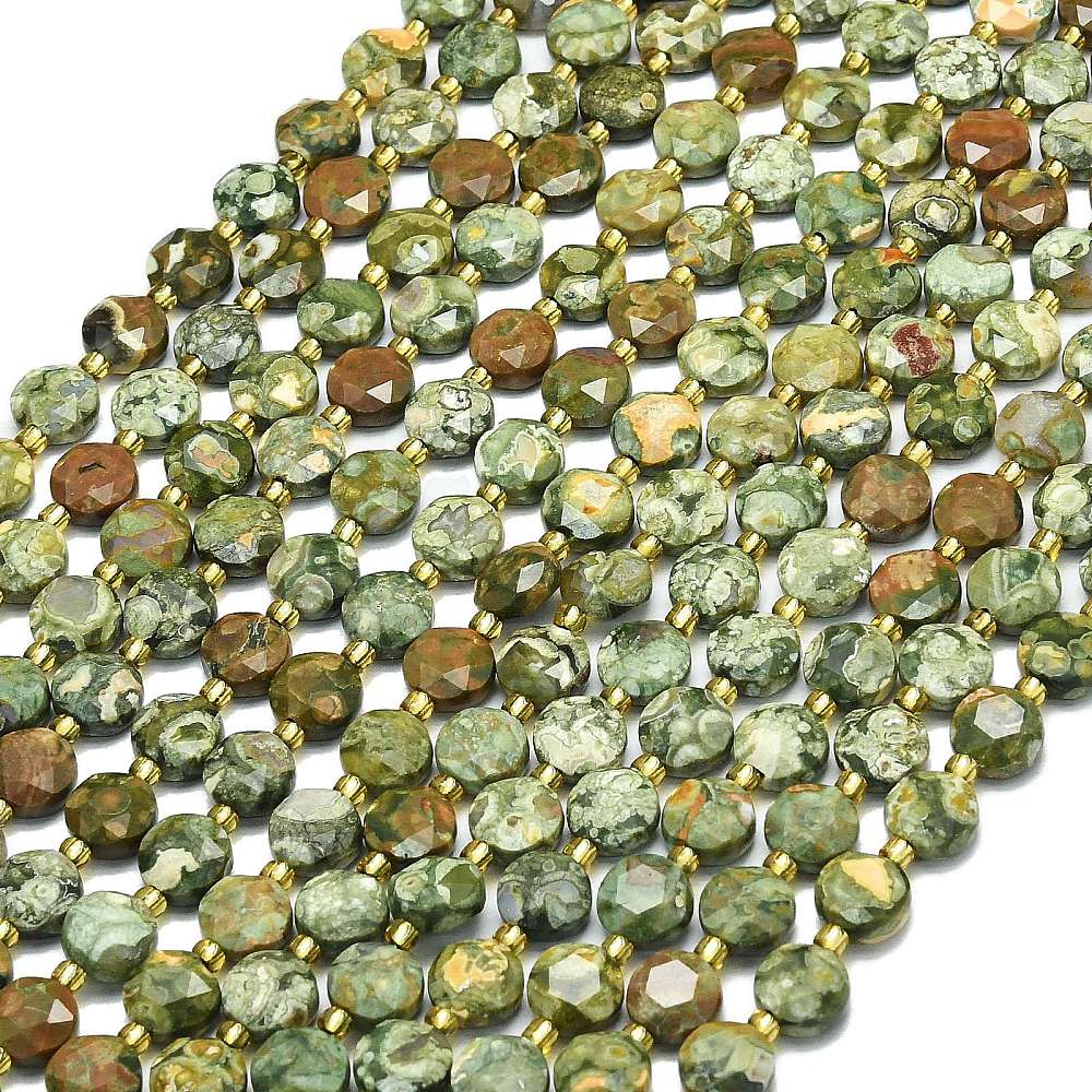 Rhyolite Jasper 8mm Faceted Hexagonal Coin Beads | The Pink Bead Shop Canada