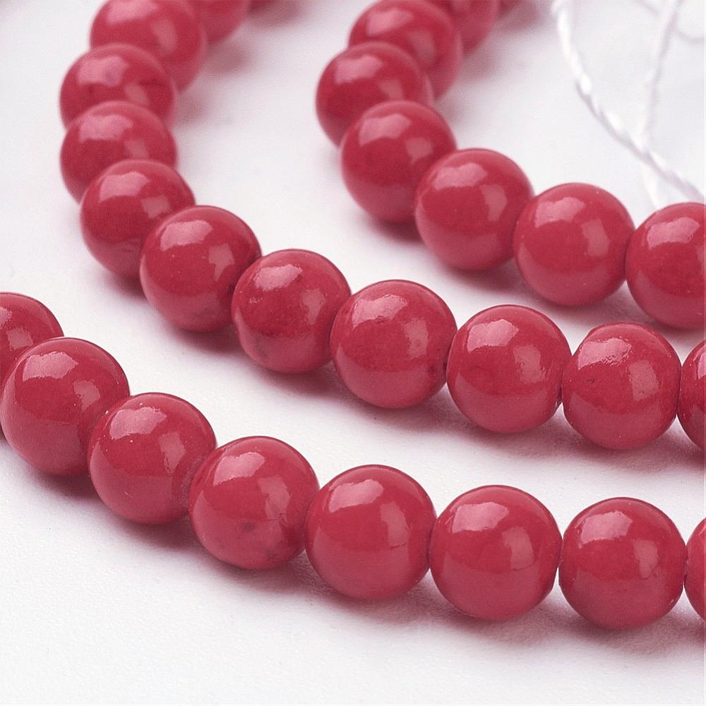 Natural Mashan Jade Beads Strands – Dyed, Round, Red, 4mm & 8mm, Hole: 1mm, Approx. 98pcs/Strand (4mm) & 50pcs/Strand (8mm), 15.7” The Pink Bead Shop