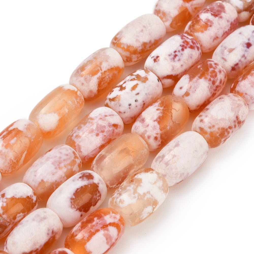 Agate Natural Stone Beads – Barrel Shape 12–12.5×8–8.5mm Dyed  Heated Orange& Heated The Pink Bead Shop