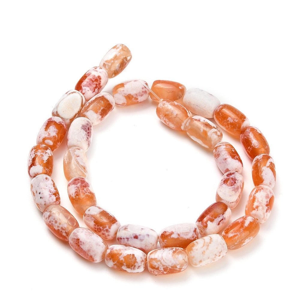 Agate Natural Stone Beads – Barrel Shape 12–12.5×8–8.5mm Dyed  Heated Orange& Heated The Pink Bead Shop