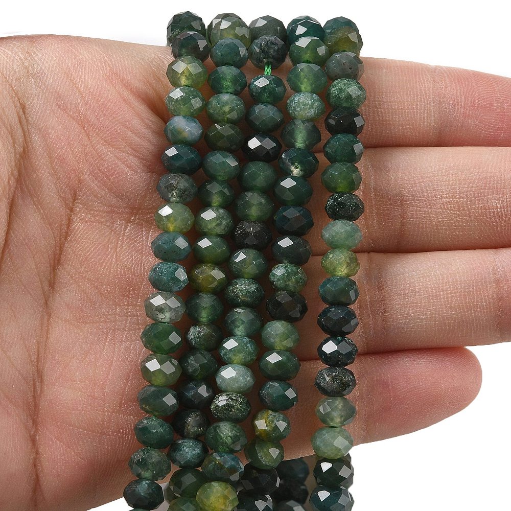 Moss Agate Natural Faceted Rondelle Beads – 5.5–6.5mm | The Pink Bead Shop Canada
