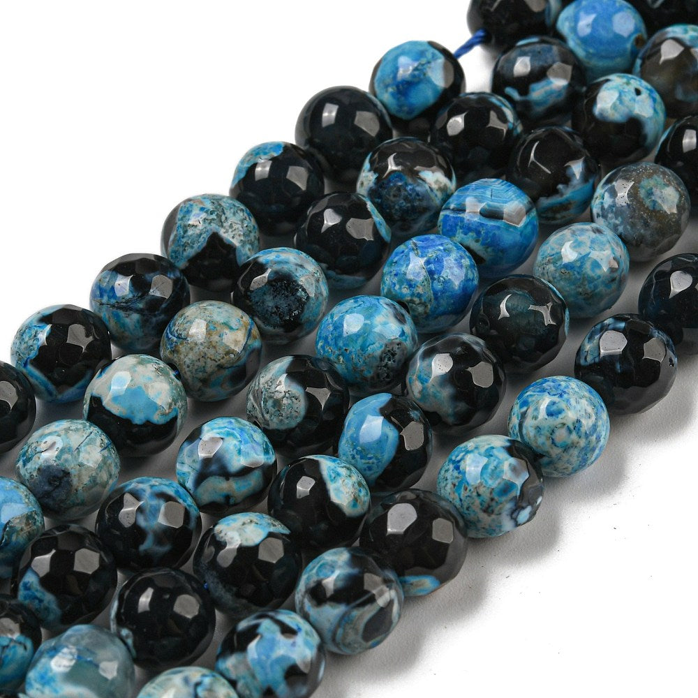 Fire Crackle Deep Sky Blue Agate Beads – Faceted Round 8mm | The Pink Bead Shop Canada