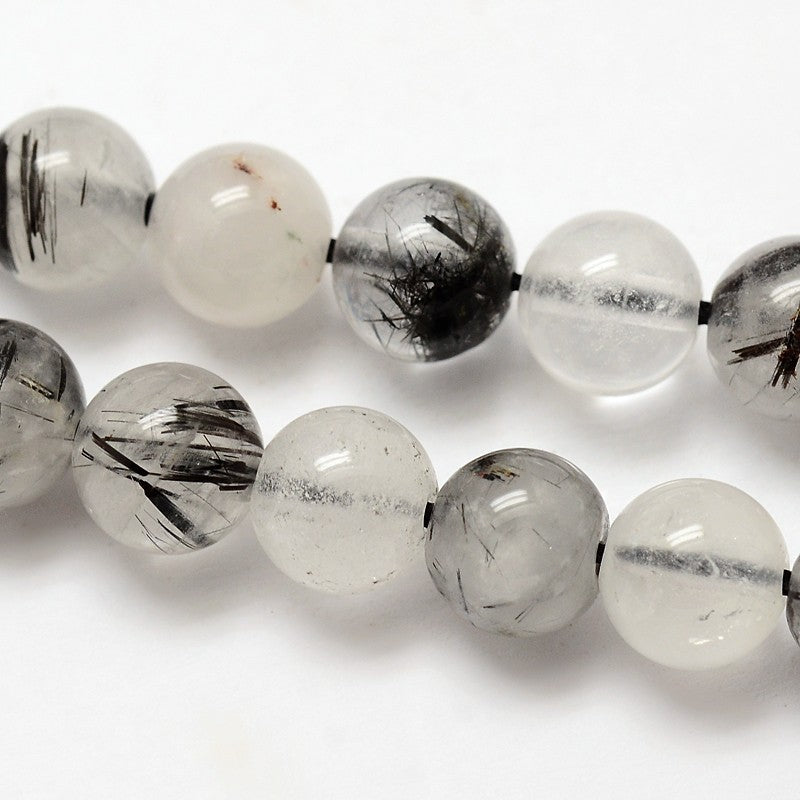 Black Rutilated Quartz Natural Round Beads – 6mm & 8mm | The Pink Bead Shop Canada