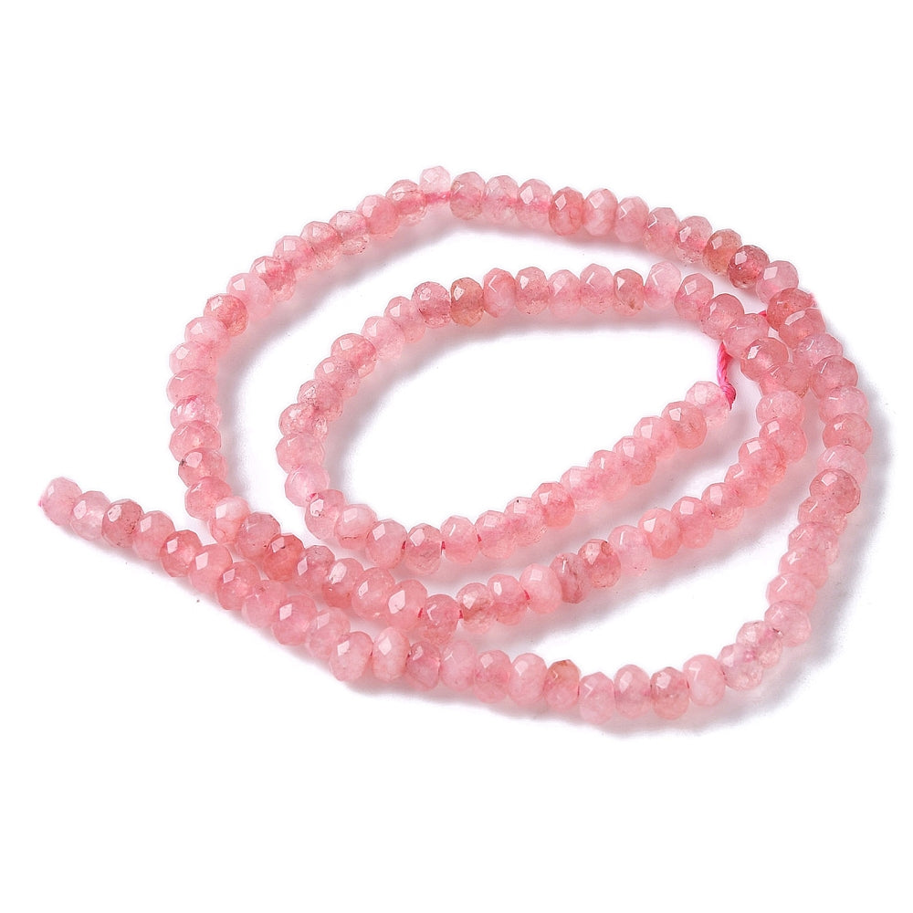 Dyed Malaysia Jade Rondelle Beads 4mm | Faceted Hot Pink Gemstone Strands | The Pink Bead Shop Canada