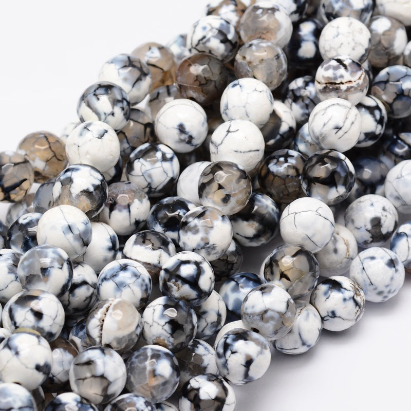 Fire Crackle Agate Dyed Natural Faceted Round Beads 8mm Dark Gray | The Pink Bead Shop Canada